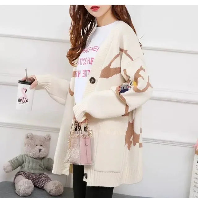 Knitted Cardigan with Playful Print and Button Placket - Nova