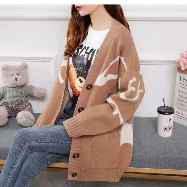 Knitted Cardigan with Playful Print and Button Placket - Nova