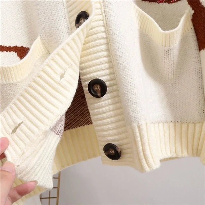 Knitted Cardigan with Playful Print and Button Placket - Nova