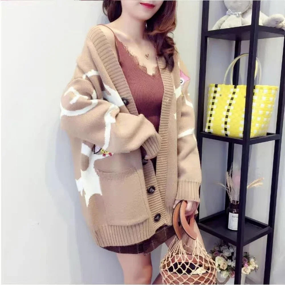Knitted Cardigan with Playful Print and Button Placket - Nova