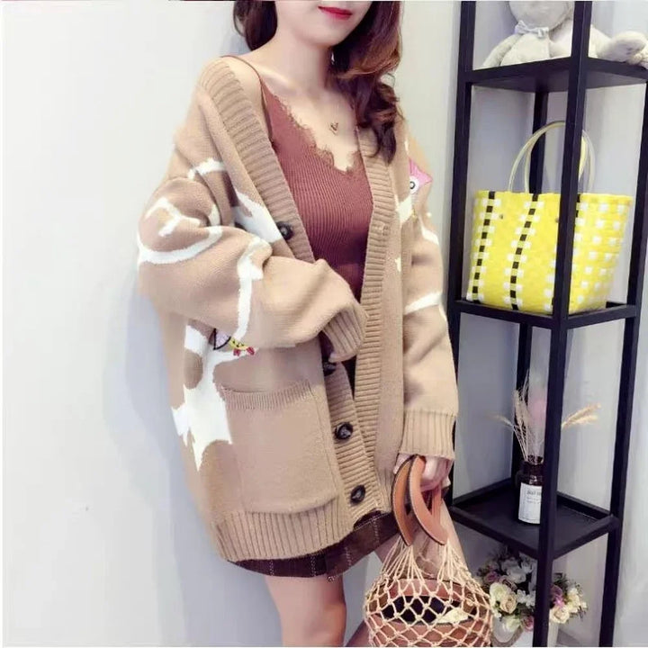 Knitted Cardigan with Playful Print and Button Placket - Nova