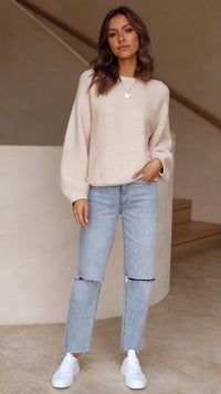 Beige strikket damepullover - Isabella