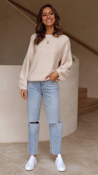 Beige strikket damepullover - Isabella