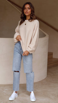 Beige strikket damepullover - Isabella