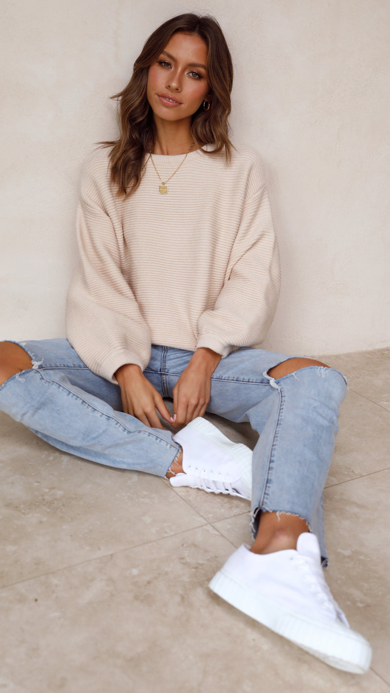 Beige strikket damepullover - Isabella