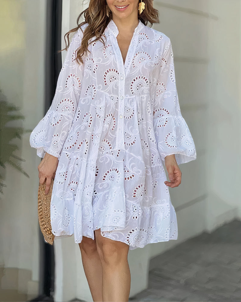 Comfortable summer dress with collar and V-neck – Sarah