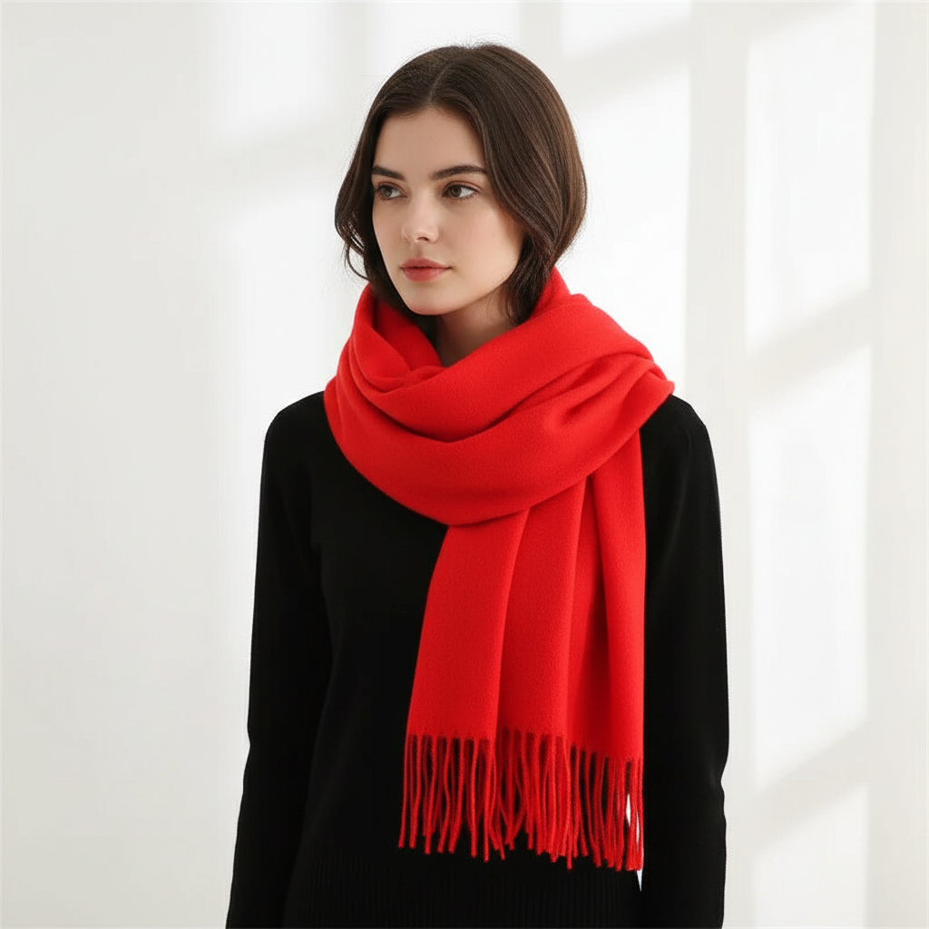 Langer Kaschmirschal Mit Fransensaum - CashmiAura