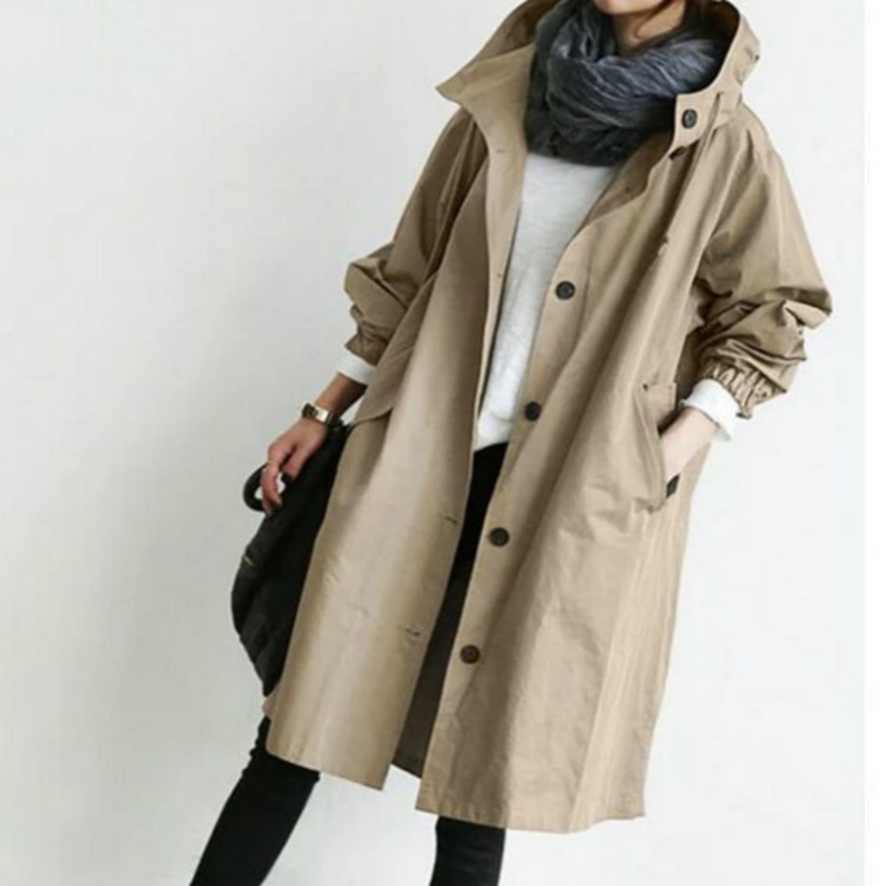 Long Women's Trench Coat with Hood - Isabelle