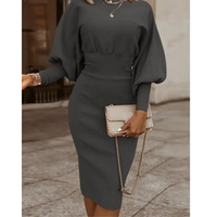 Solid Color Lantern Sleeve Cocktail Dress – Lena