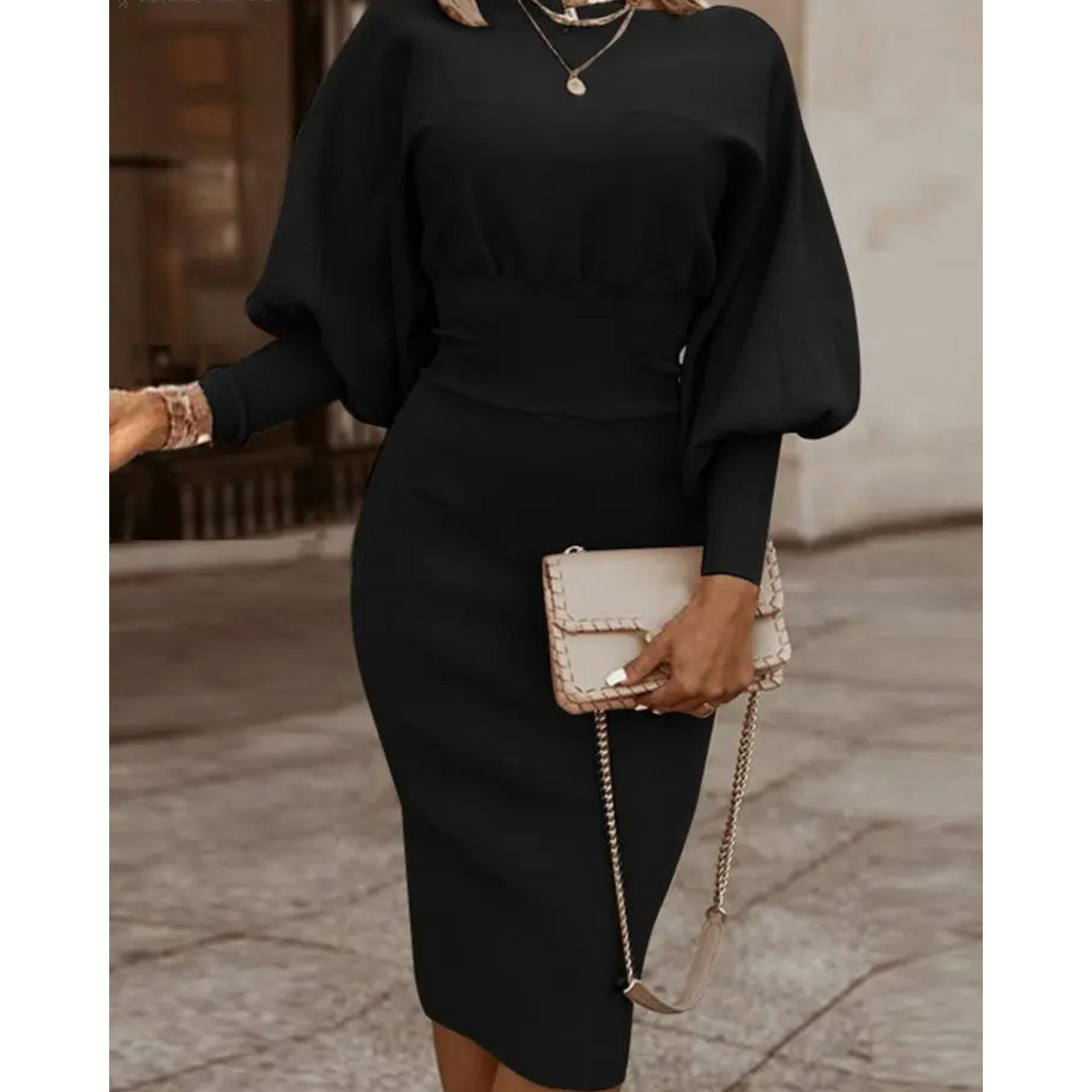 Solid Color Lantern Sleeve Cocktail Dress – Lena