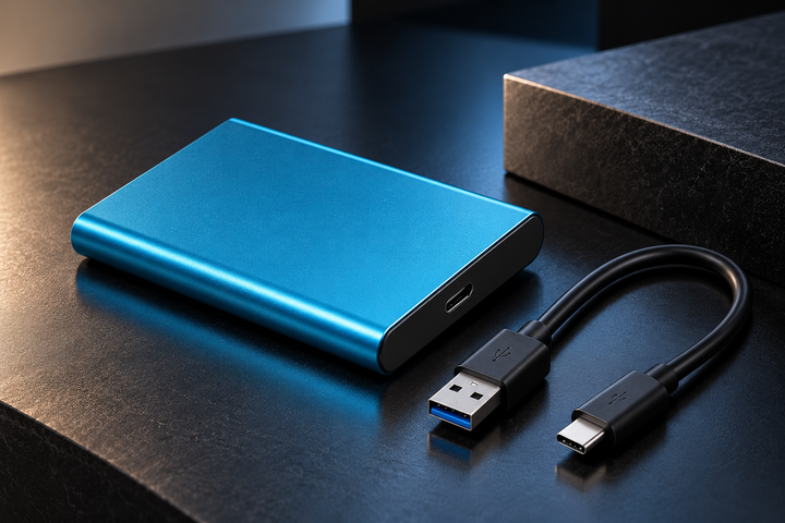 Bærbar 30-TB-SSD med robust kabinet