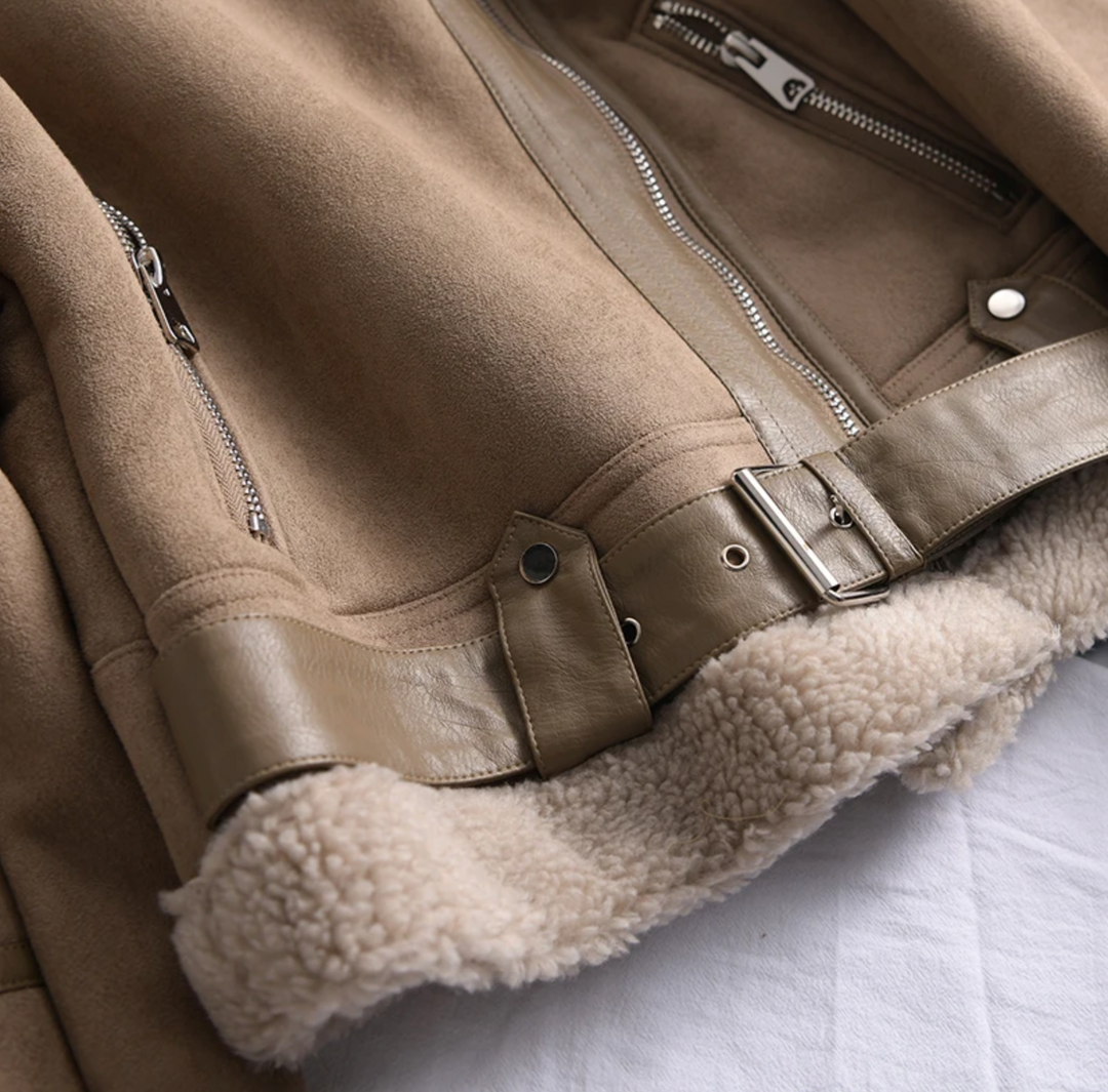 Women's Sherpa Fleece Bomber Jacket with Zipper – Amira