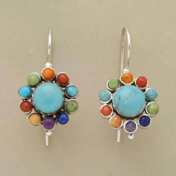 Round Turquoise Earrings in Colorful Design - Selina