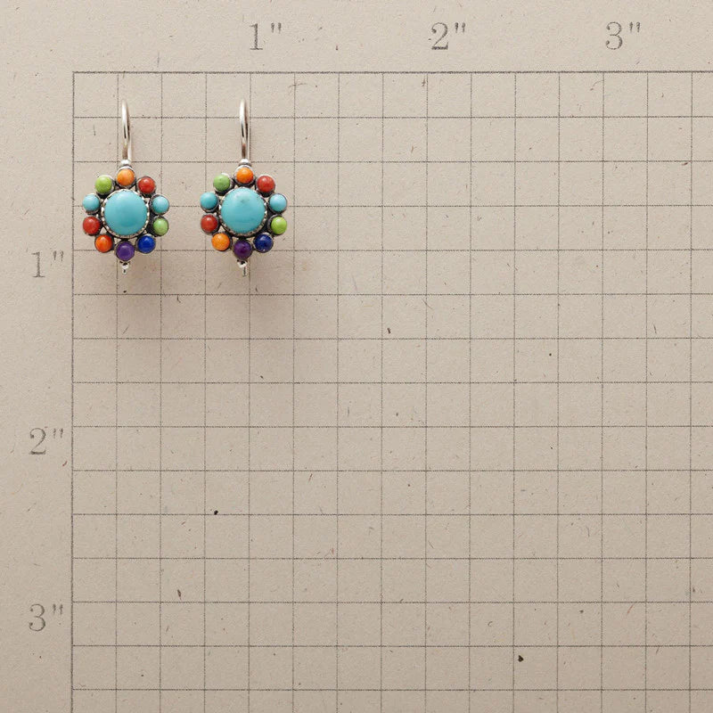 Round Turquoise Earrings in Colorful Design - Selina