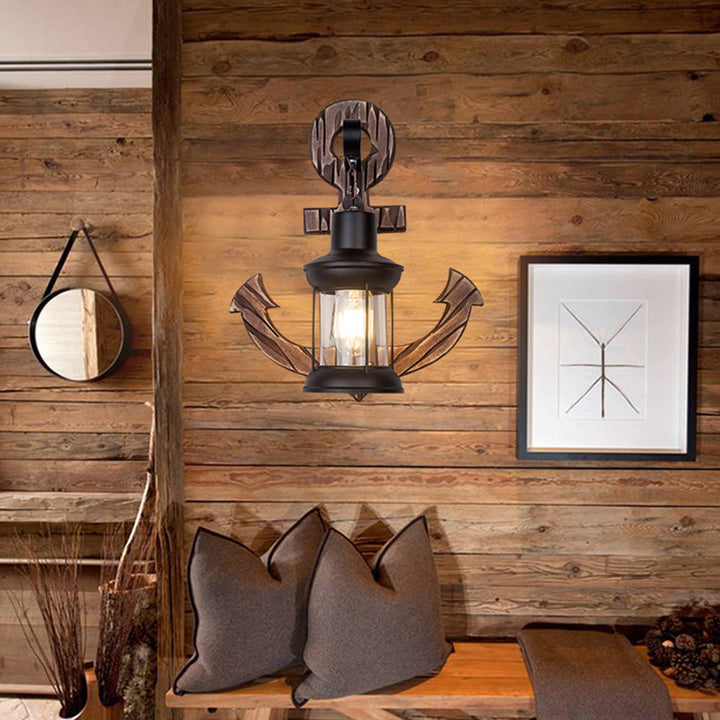 Holz-Anker LED-Lampe, maritimes Design, rustikales Dekor, Wohnzimmer, Wandbeleuchtung