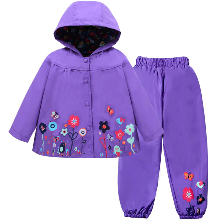 Children's rain jacket set waterproof & windproof with hood and pants – Liora