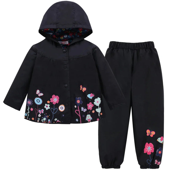 Children's rain jacket set waterproof & windproof with hood and pants – Liora