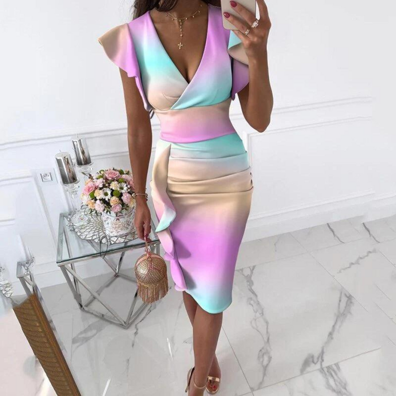 Summer midi dress with V-neck and fitted waist – Livia