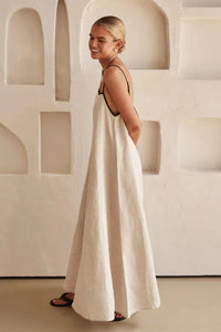 Sleeveless Beige Boho Maxi Dress in Linen Look – Elin