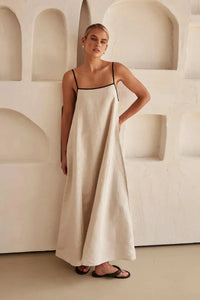 Sleeveless Beige Boho Maxi Dress in Linen Look – Elin