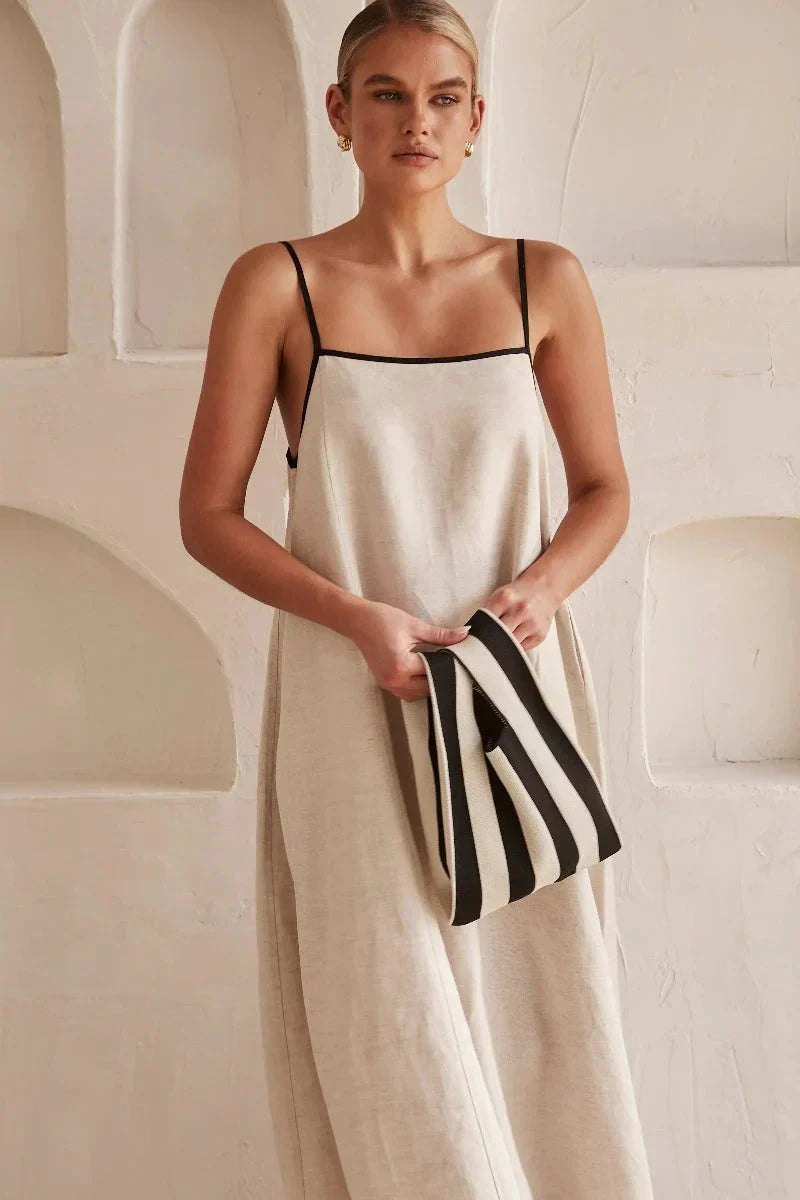 Sleeveless Beige Boho Maxi Dress in Linen Look – Elin