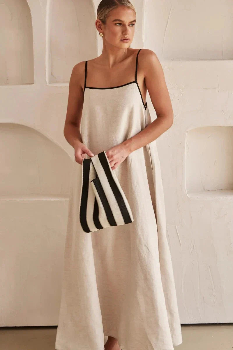 Sleeveless Beige Boho Maxi Dress in Linen Look – Elin
