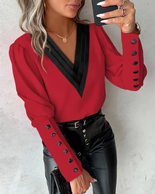 Women's blouse with V-neck – Isolde