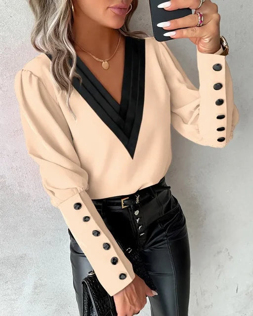 Women's blouse with V-neck – Isolde