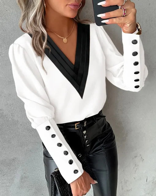 Women's blouse with V-neck – Isolde