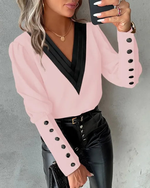 Women's blouse with V-neck – Isolde