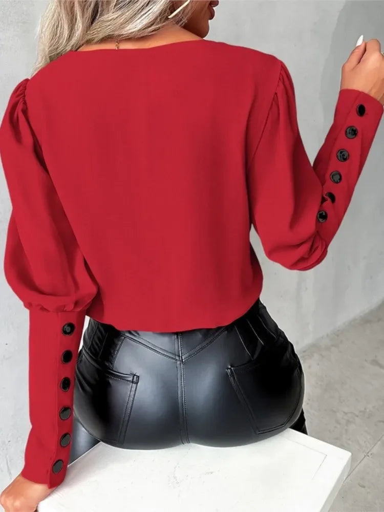 Women's blouse with V-neck – Isolde