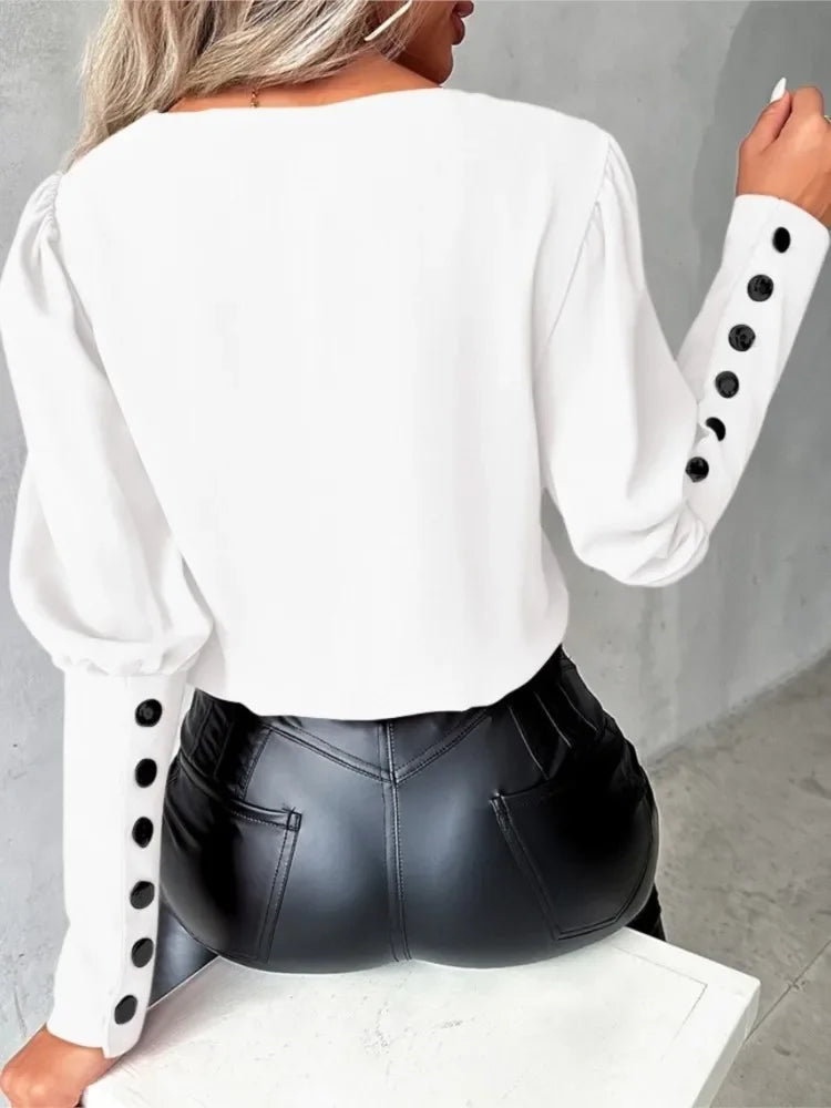 Women's blouse with V-neck – Isolde