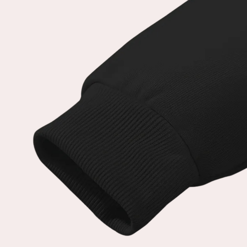 Schwarzer Baumwollpullover-Ärmel, geripptes Bündchen, modisch, bequem, Unisex-Kleidung.