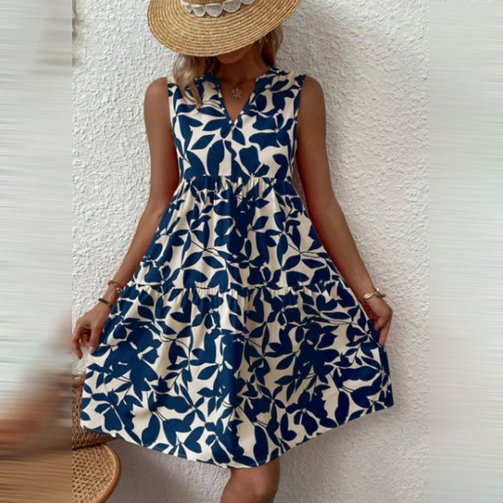 Boho summer dress with print and V-neck – Yalina