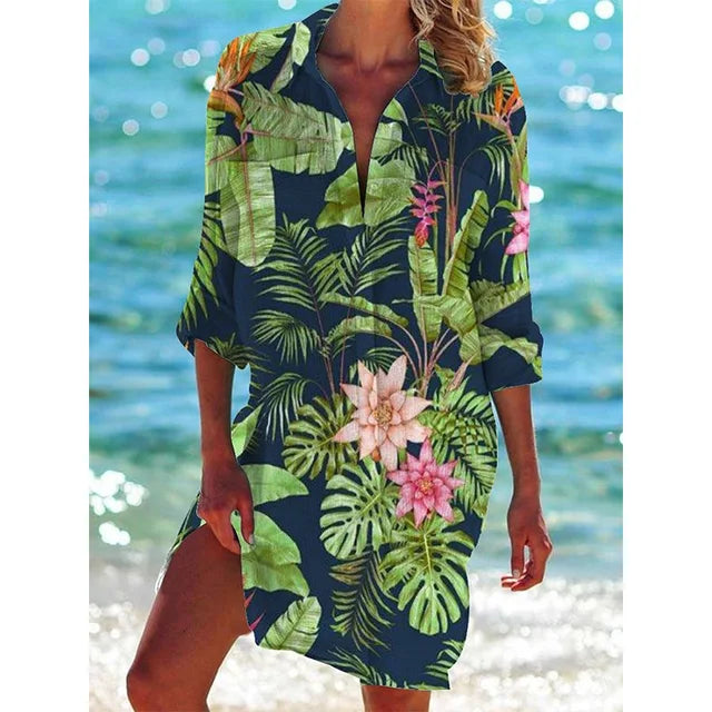 Blusa hawaiana larga con estampado de flores – Zoë