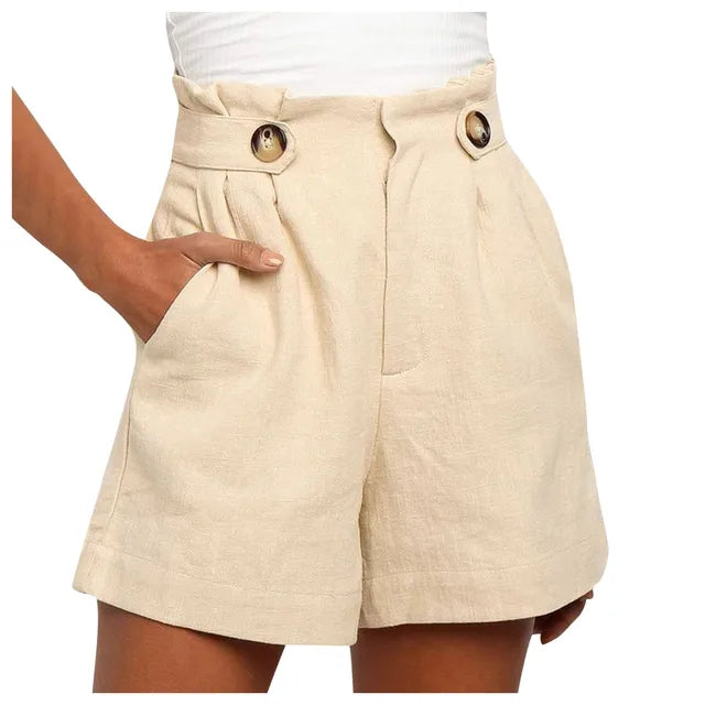 Beige Women's High Waist Summer Shorts with Wide Leg – Maya