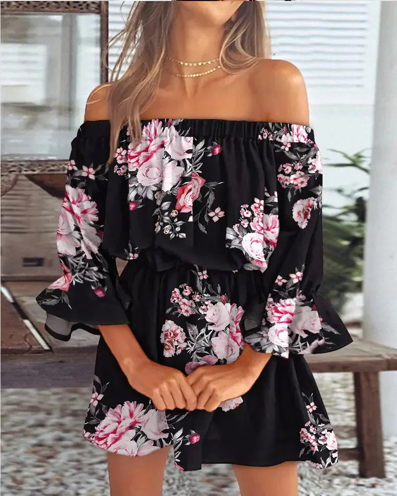 Trendy Boho Mini Dress with One-Shoulder Design and Airy Fit - Ysa