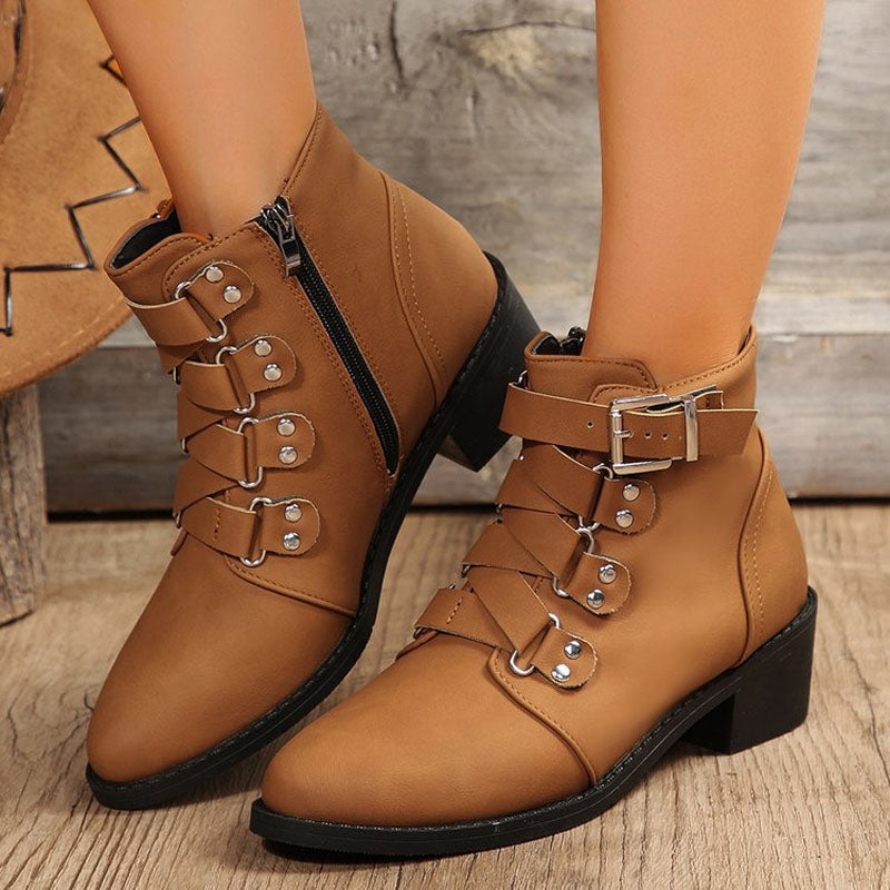 Women's ankle boots with block heel in vintage look – Yolisa