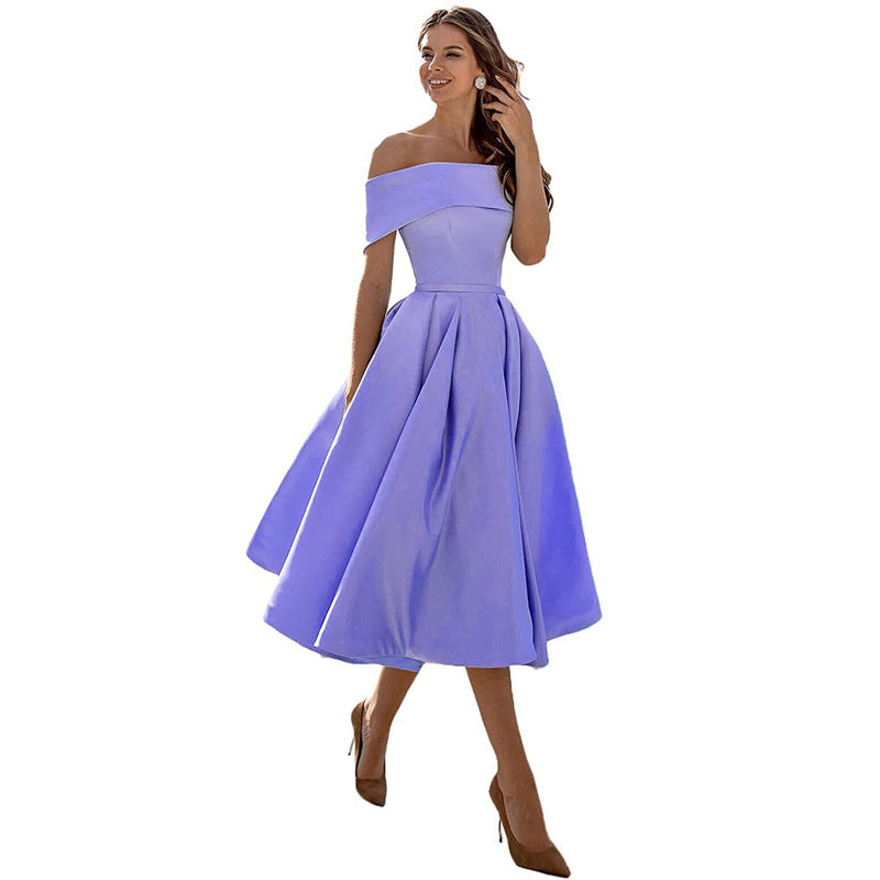 Off-shoulder & Figure-hugging Satin Party Dress for Women – Mirella