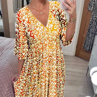 Long floral dress with V-neck – Liora