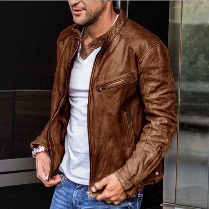 Men's leather jacket with weatherproof autumn coating – Leandro
