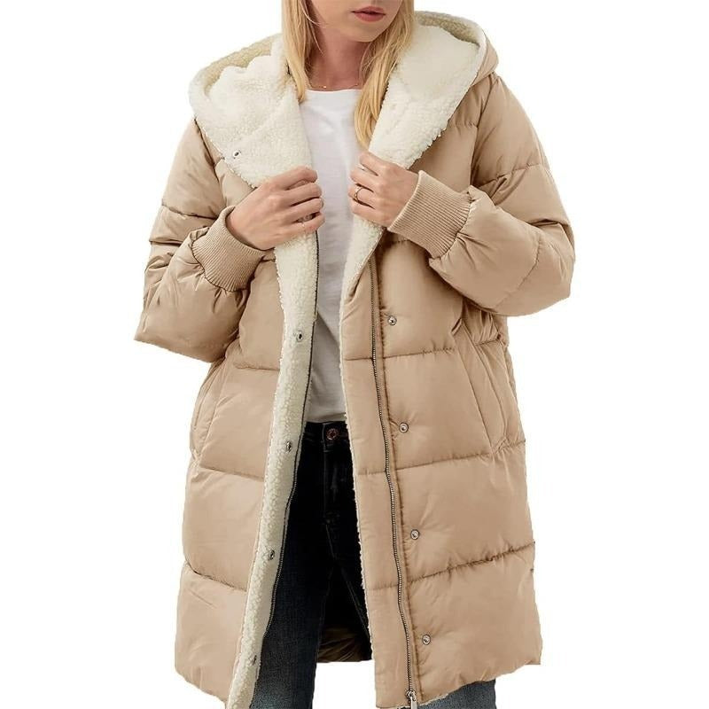 Doppelseitige Damen-Winterjacke aus Baumwolle mit Kapuze - Nina