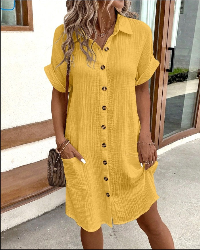 Summer dress with button closure and short sleeves – Lotte