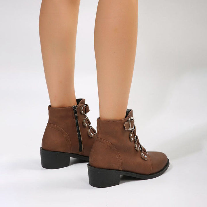 Women's ankle boots with block heel in vintage look – Yolisa