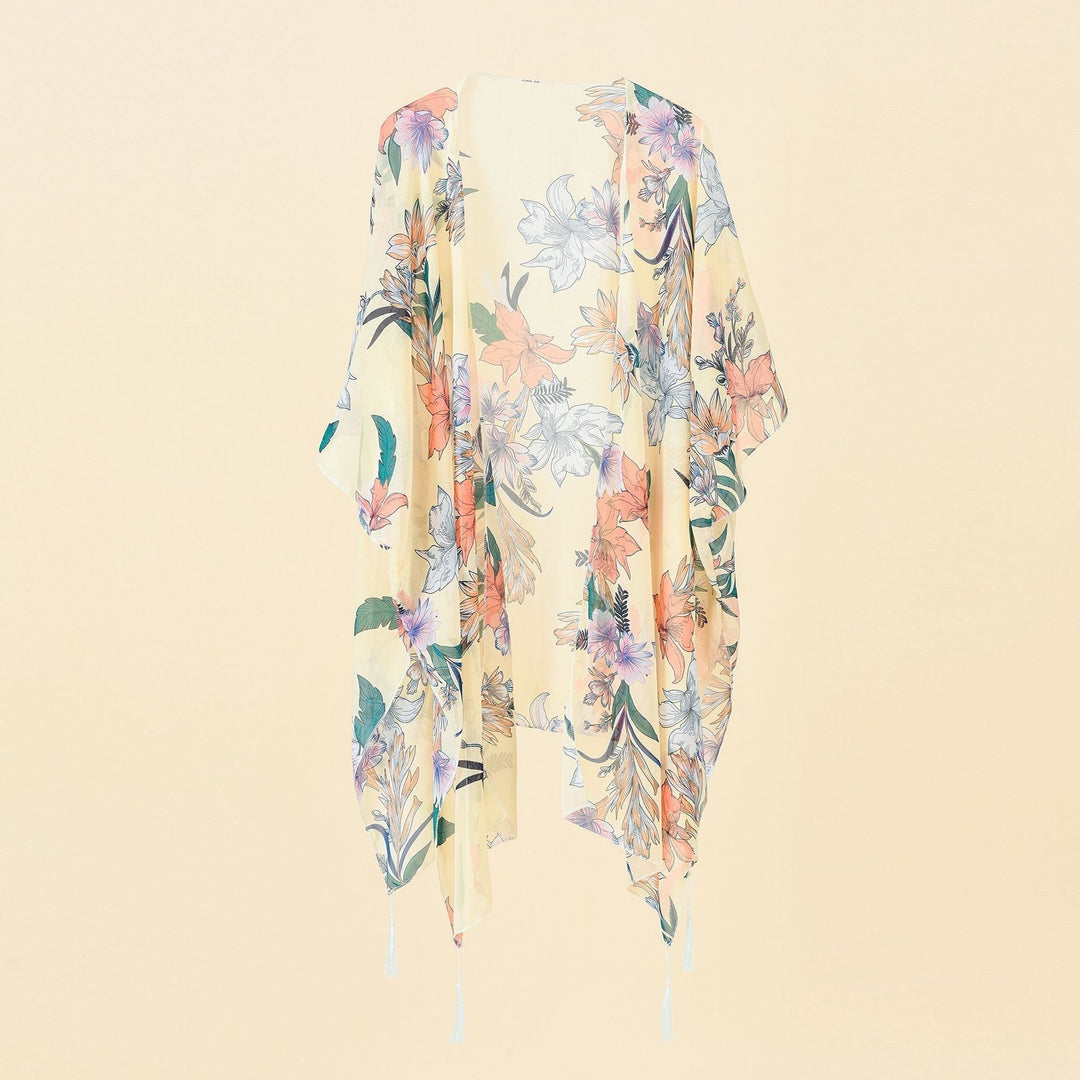 Kimono con estampado de flores y flecos – Liora