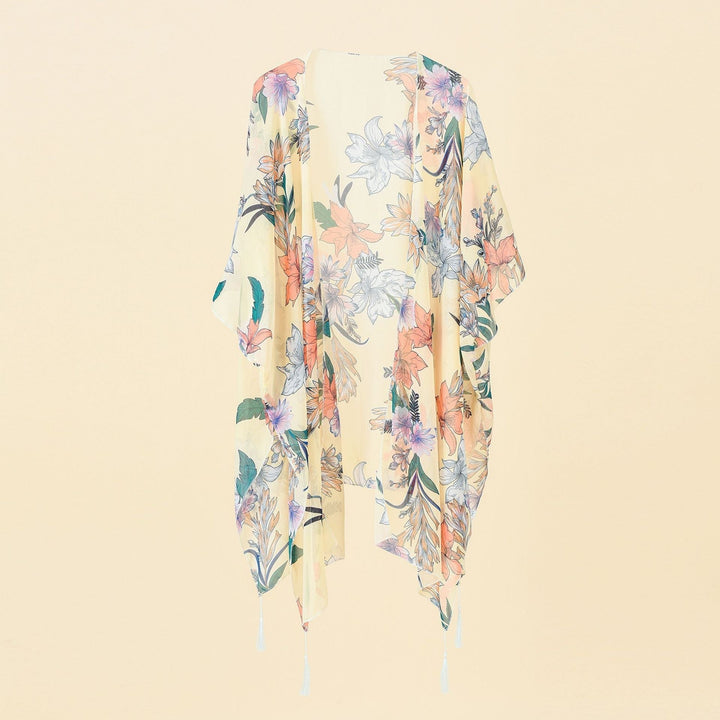 Kimono con estampado de flores y flecos – Liora