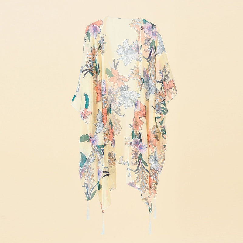 Kimono con estampado de flores y flecos – Liora