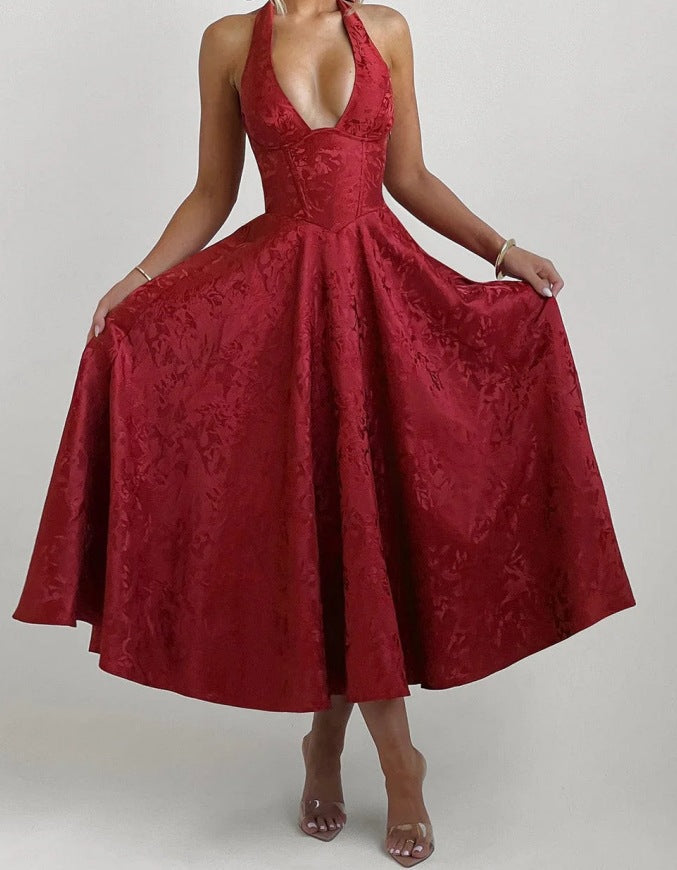 Vestido de cóctel estilo A para mujer con escote en V profundo – Liora