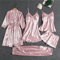 5-piece satin sleep set with lace for women – Liora