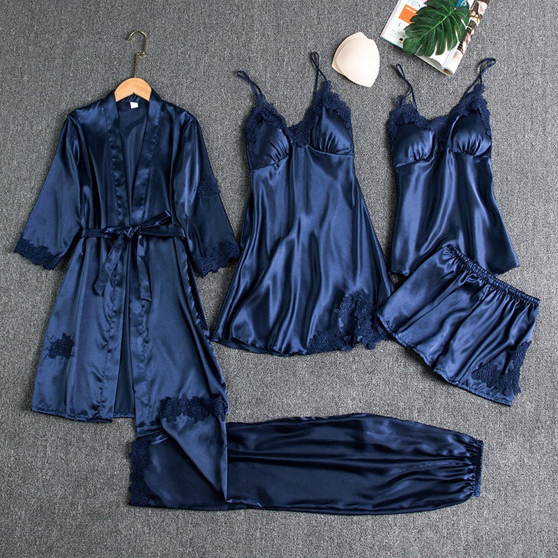 5-piece satin sleep set with lace for women – Liora